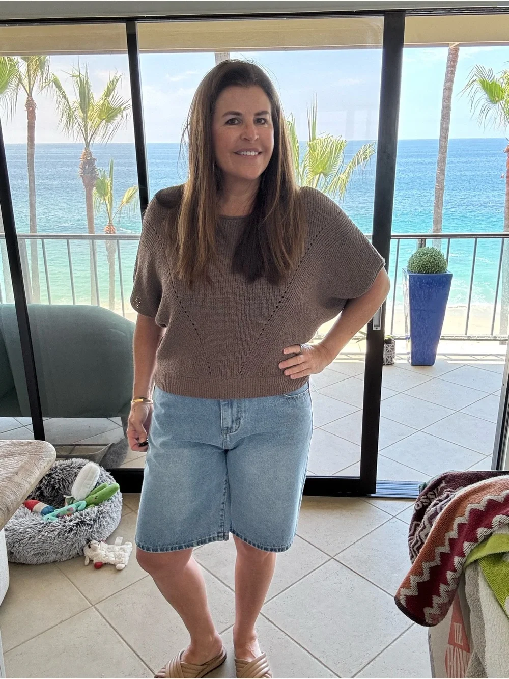 Long Light Blue Denim Shorts